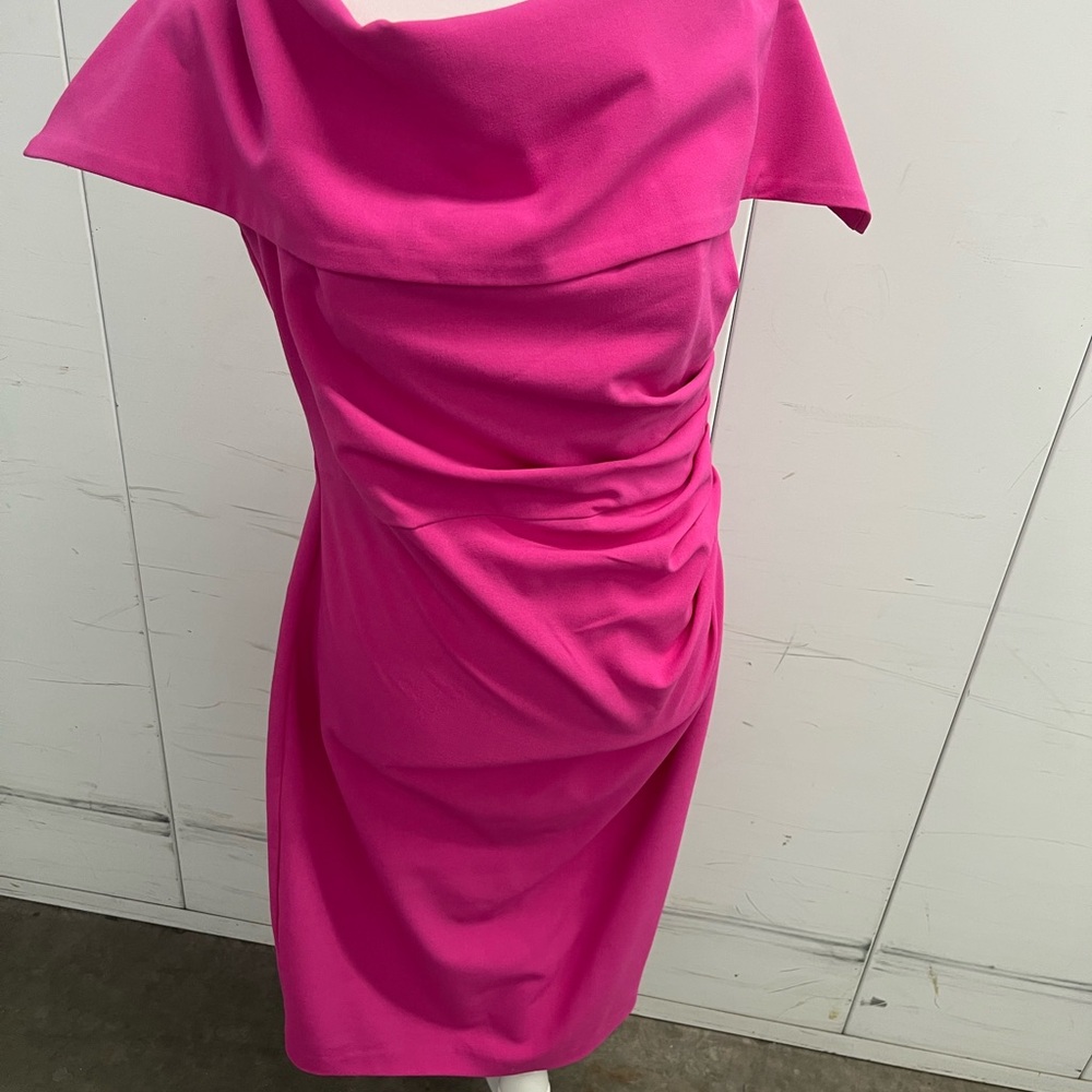 Vince Camuto Fuchsia Off-Shoulder Ruched Midi Dress
